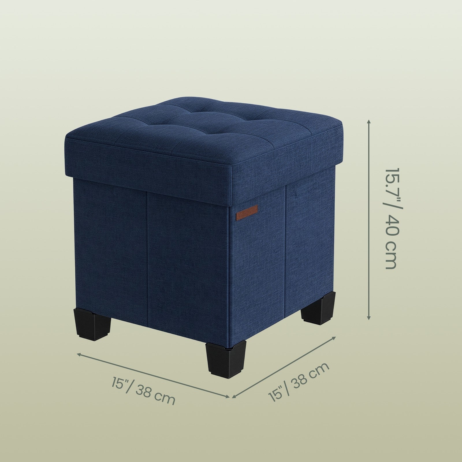 Storage Ottoman - Fabric - Ink Black - Foldable with Storage