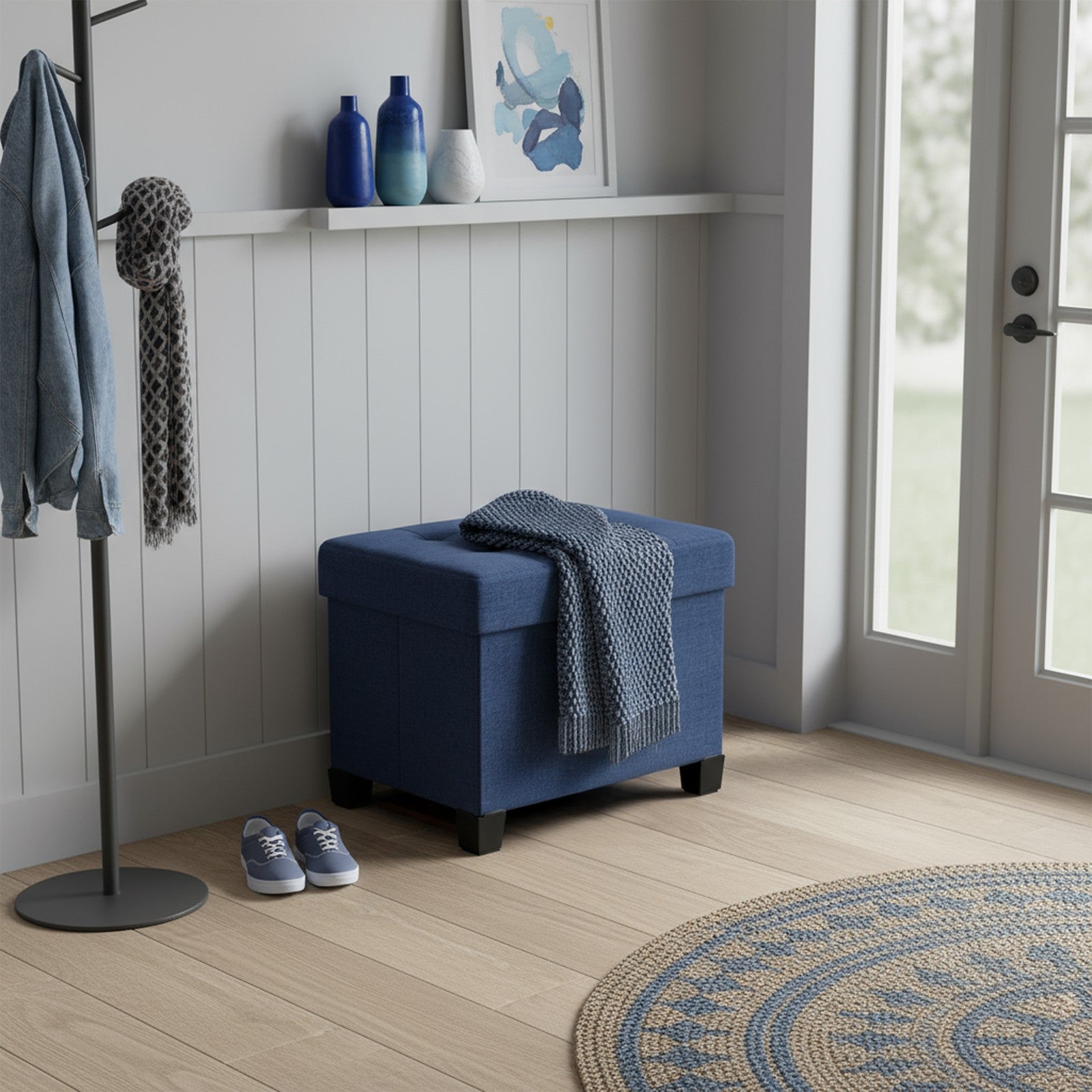 Storage Ottoman - Fabric - Ink Black - Foldable with Storage