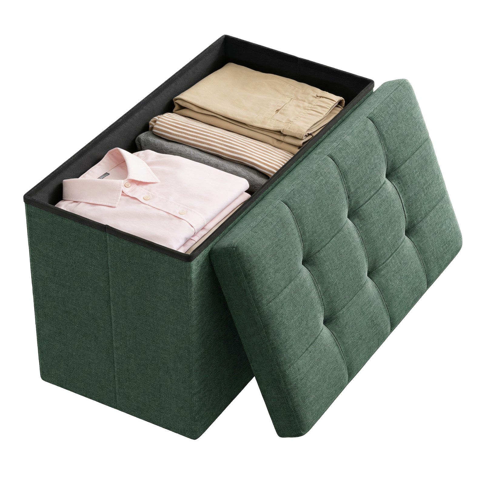 Storage Ottoman Bench - MDF and Linen-Look Fabric - Vintage Green