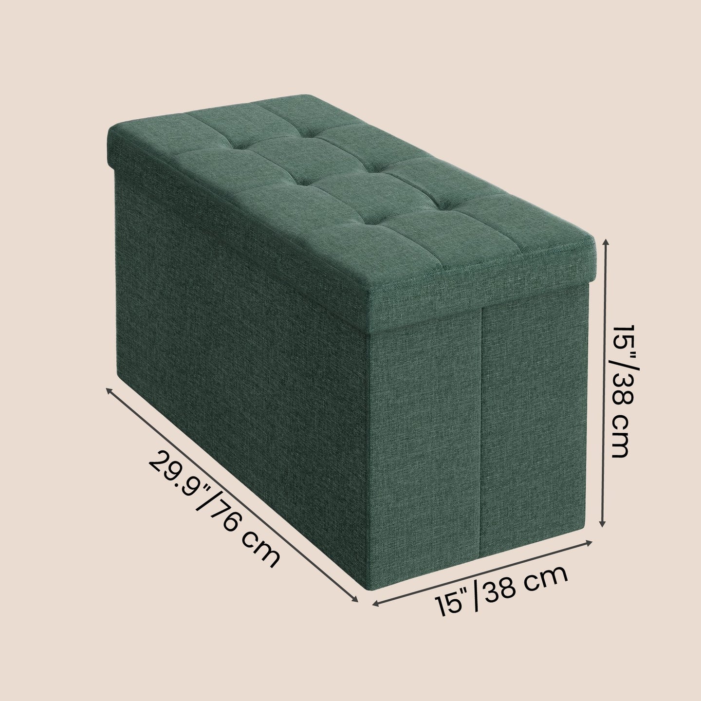 Storage Ottoman Bench - MDF and Linen-Look Fabric - Vintage Green
