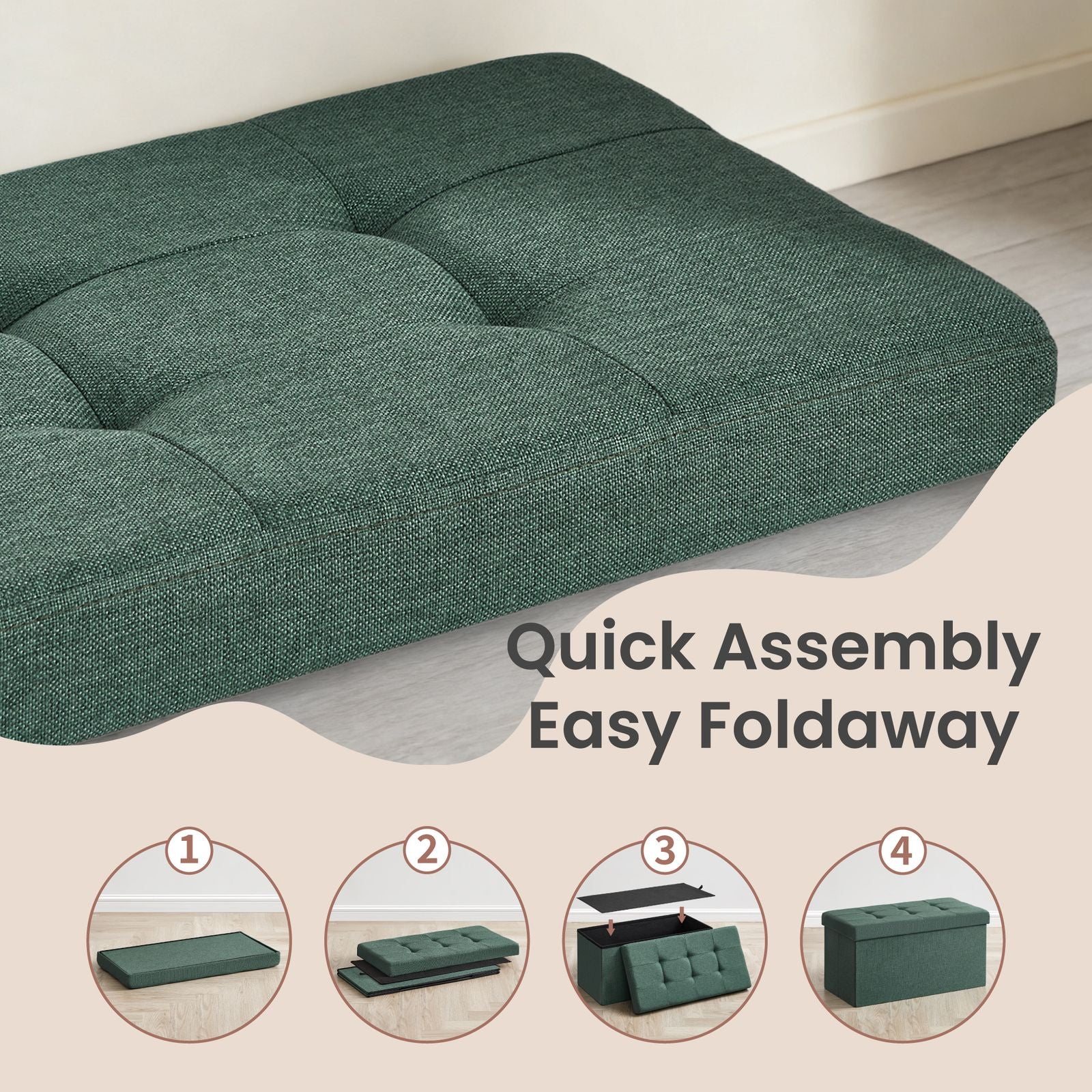 Storage Ottoman Bench - MDF and Linen-Look Fabric - Vintage Green