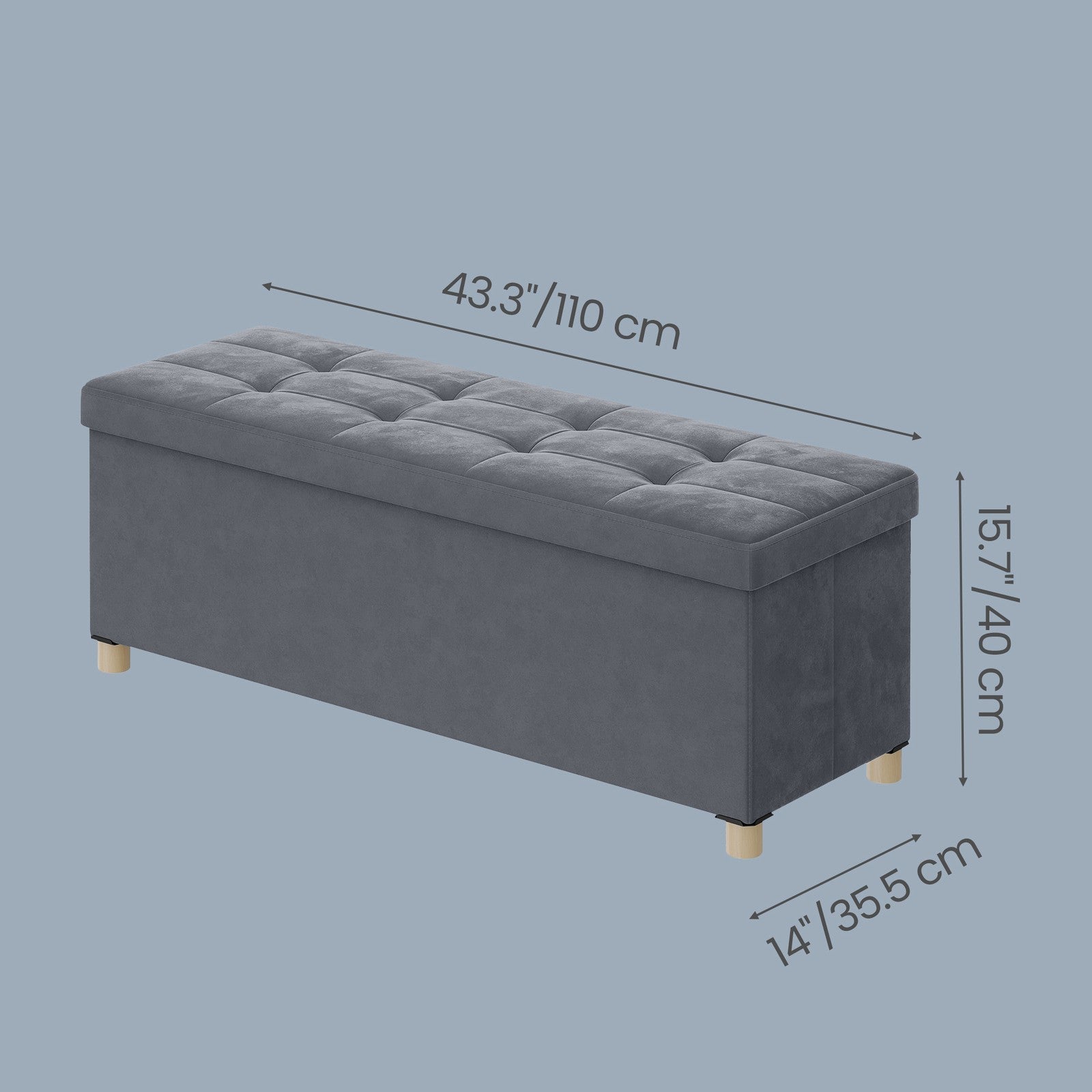 Foldable Storage Ottoman - Velvet - Cappuccino Beige - 112 L Capacity with Lid