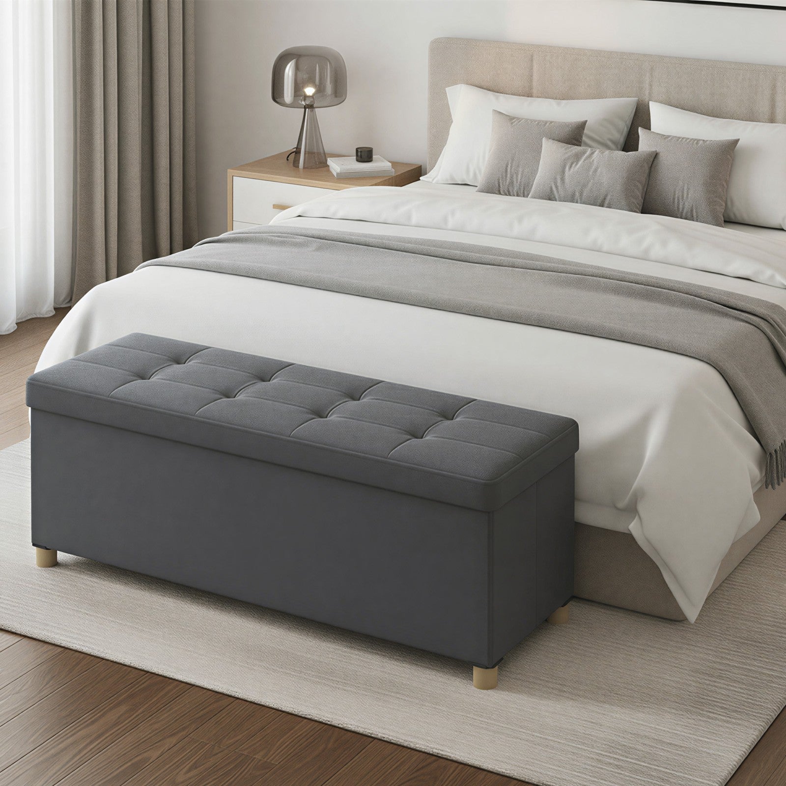 Foldable Storage Ottoman - Velvet - Cappuccino Beige - 112 L Capacity with Lid