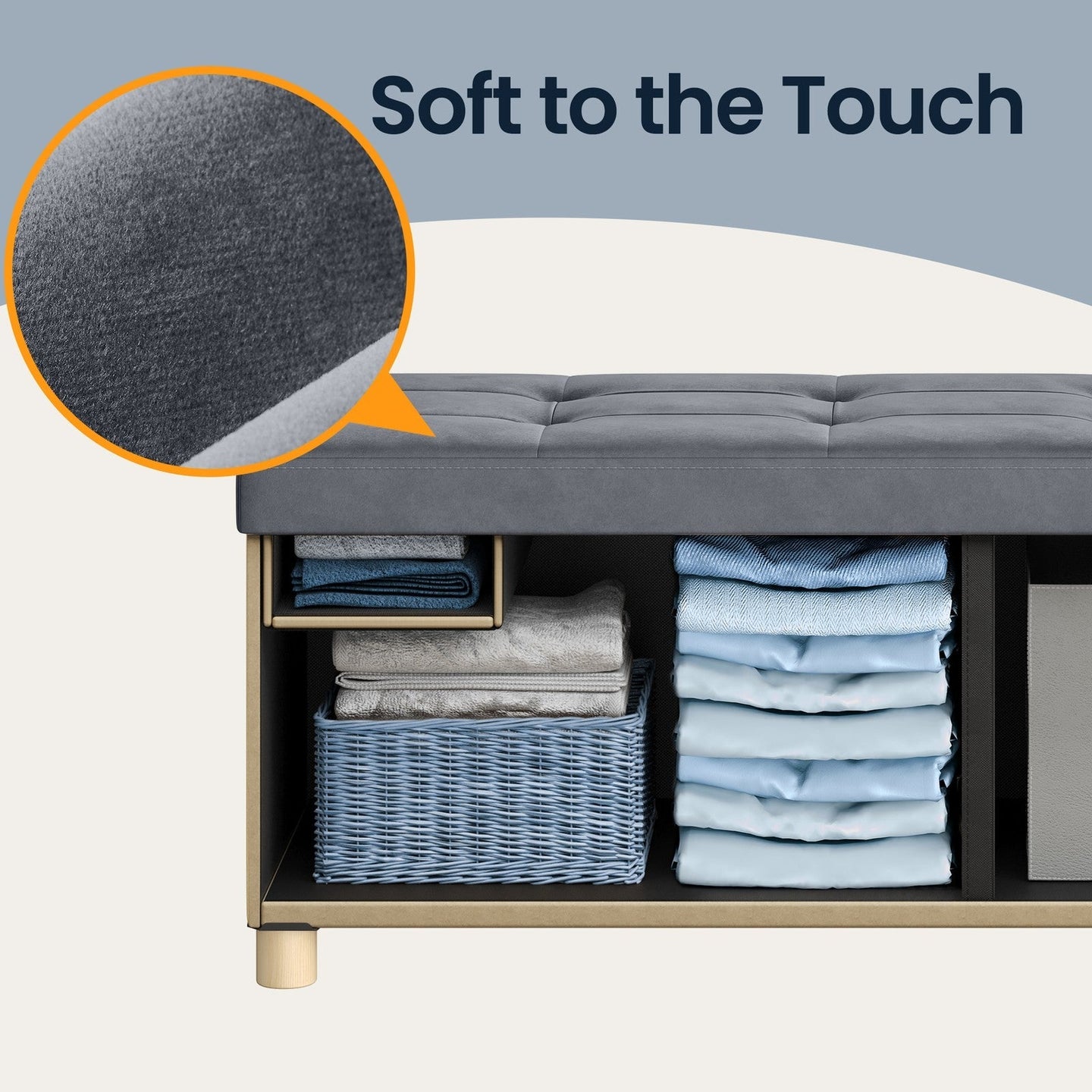 Foldable Storage Ottoman - Velvet - Cappuccino Beige - 112 L Capacity with Lid
