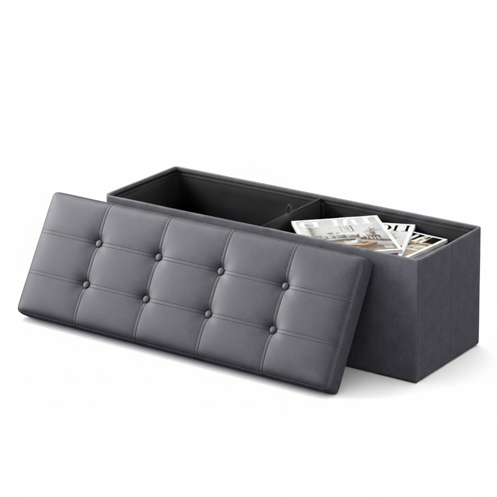 Folding Storage Bench - Fabric - Ink Black - Versatile Ottoman with Internal Storage