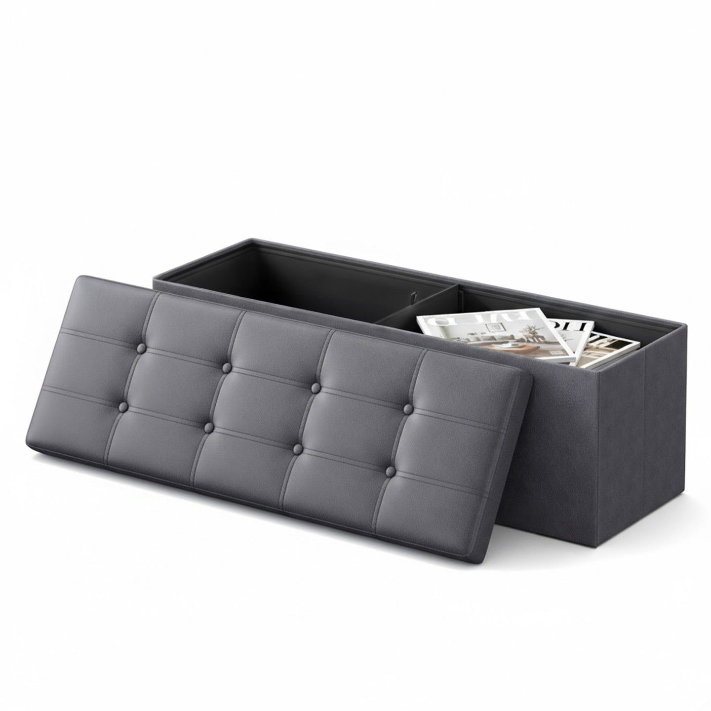 Folding Storage Bench - Fabric - Ink Black - Versatile Ottoman with Internal Storage