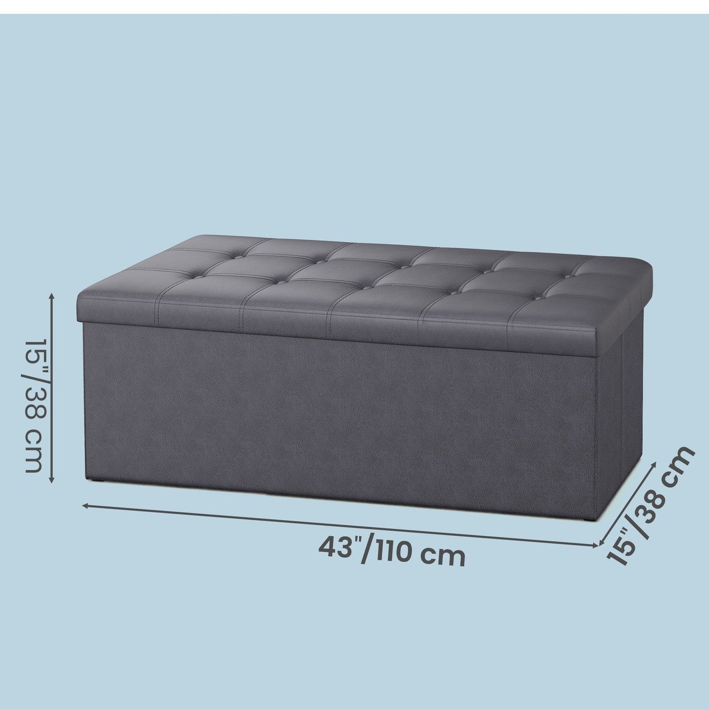 Folding Storage Bench - Fabric - Ink Black - Versatile Ottoman with Internal Storage