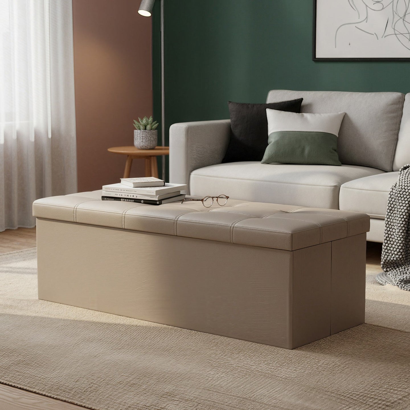 Folding Storage Bench - Fabric - Ink Black - Versatile Ottoman with Internal Storage