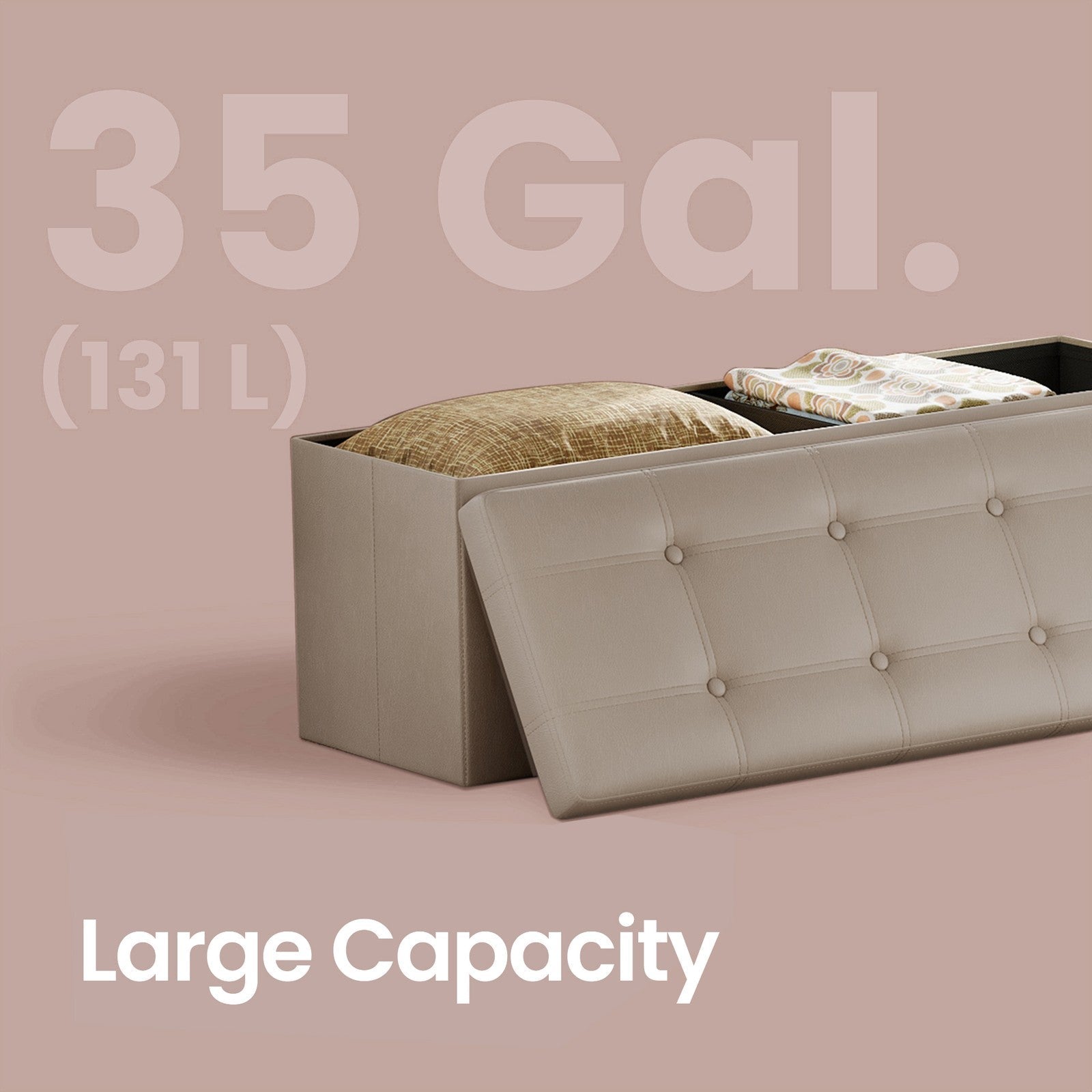 Folding Storage Bench - Fabric - Ink Black - Versatile Ottoman with Internal Storage