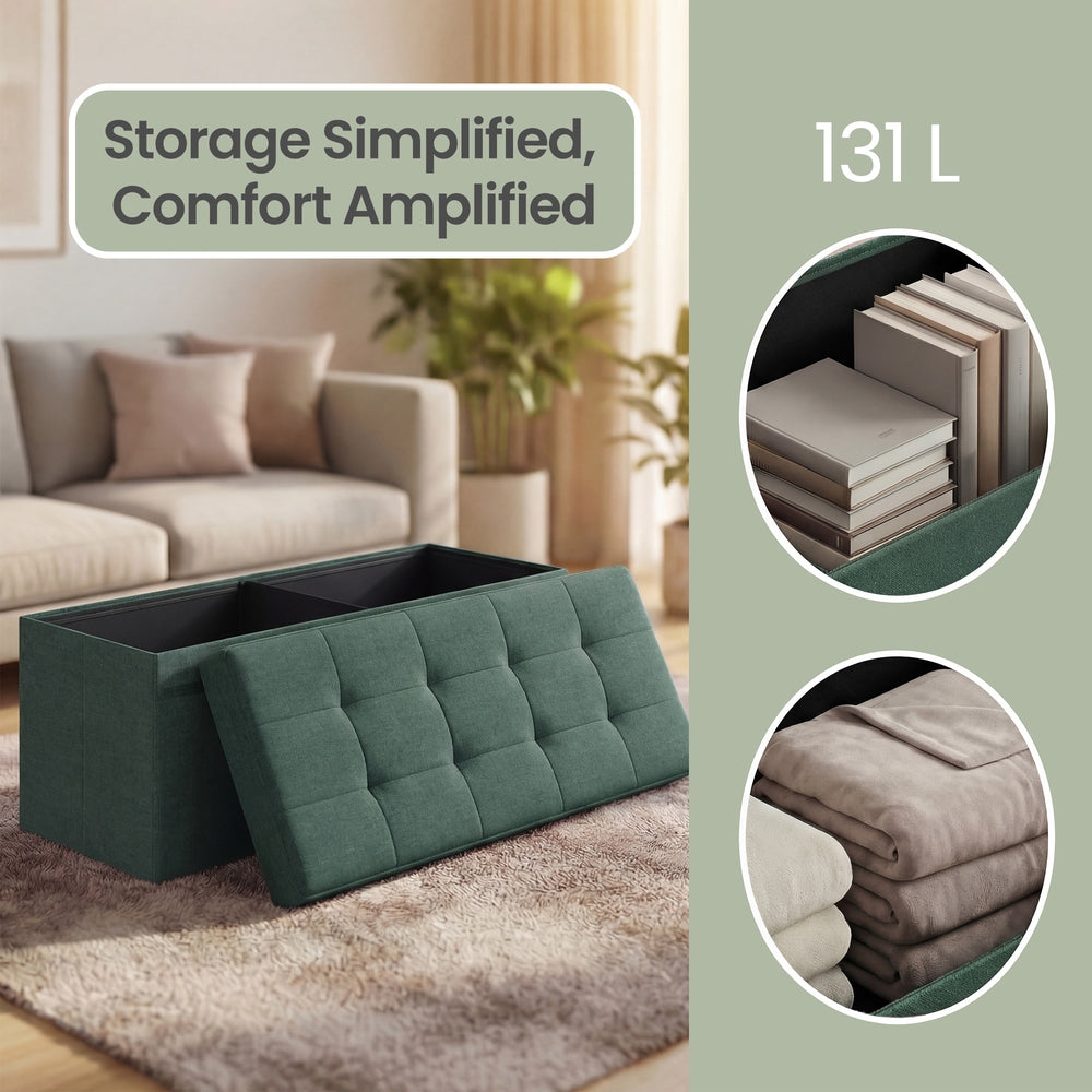 Storage Ottoman Bench - MDF and Linen-Look Fabric - Green