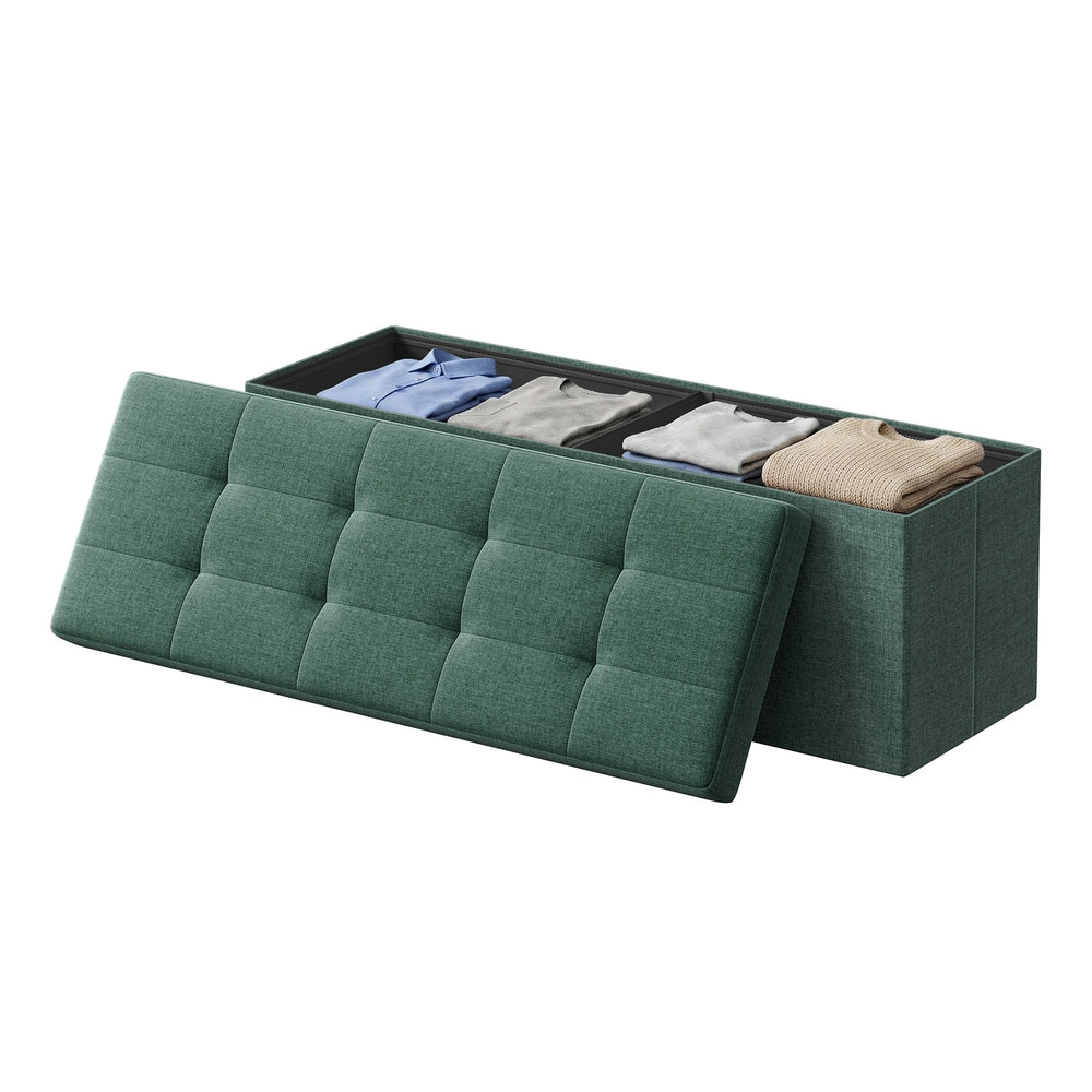 Storage Ottoman Bench - MDF and Linen-Look Fabric - Green