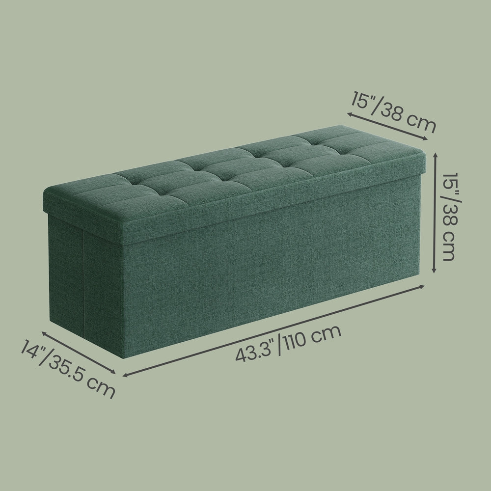 Storage Ottoman Bench - MDF and Linen-Look Fabric - Green