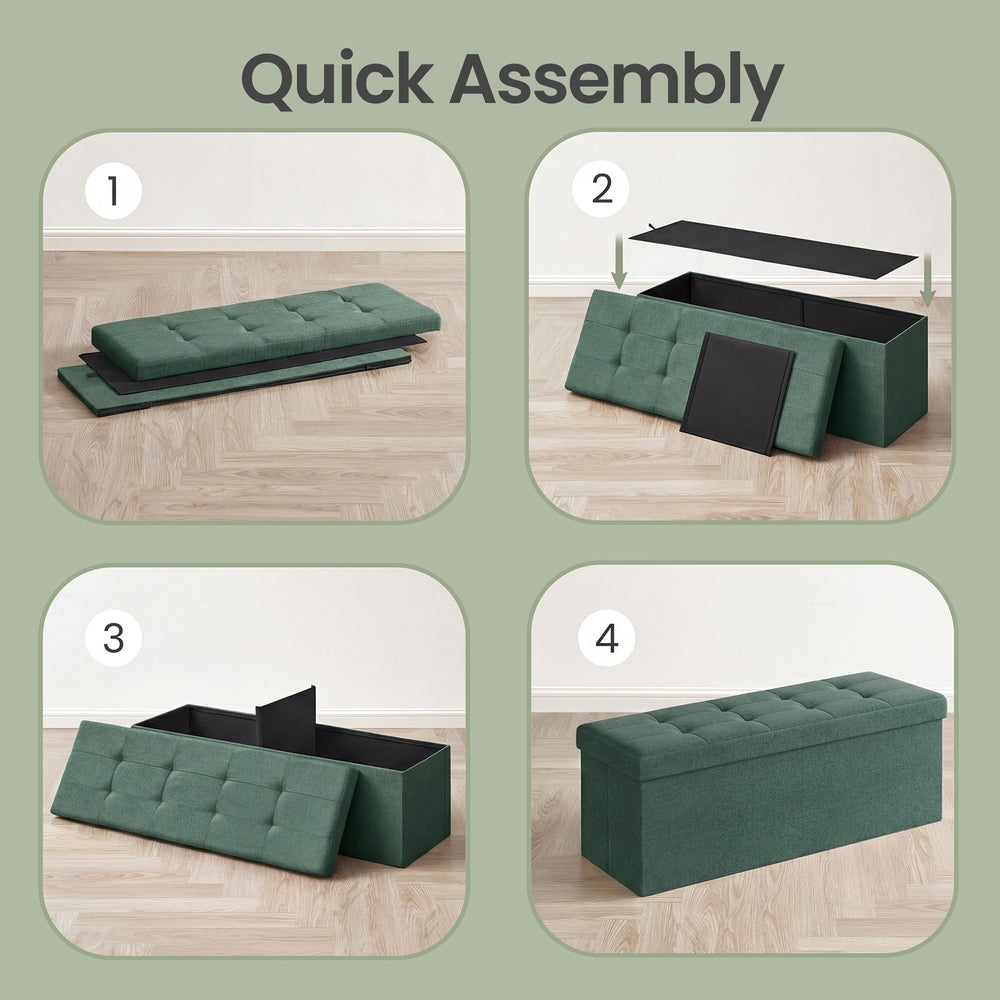 Storage Ottoman Bench - MDF and Linen-Look Fabric - Green