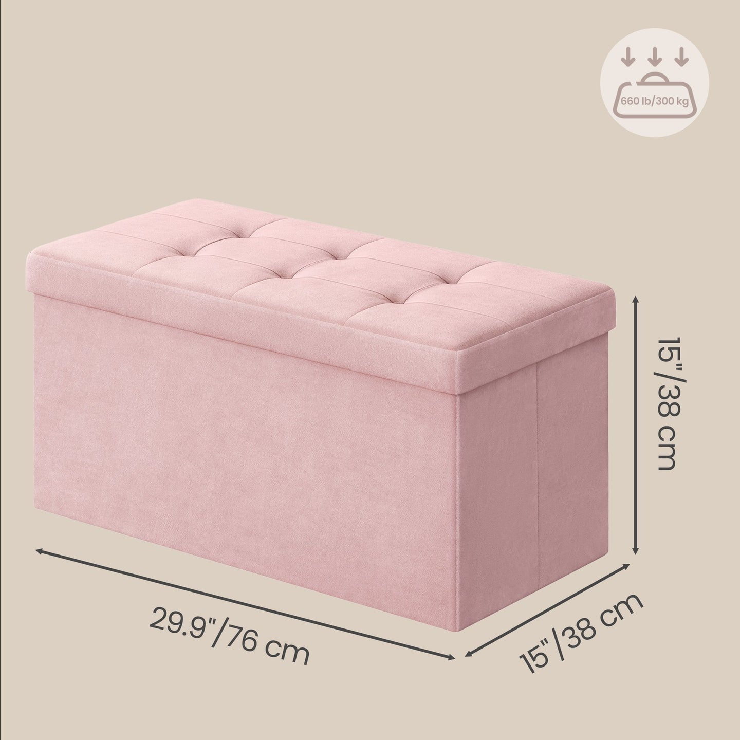 Storage Ottoman, Foldable Velvet Storage Bench - MDF and Velvet - Pink