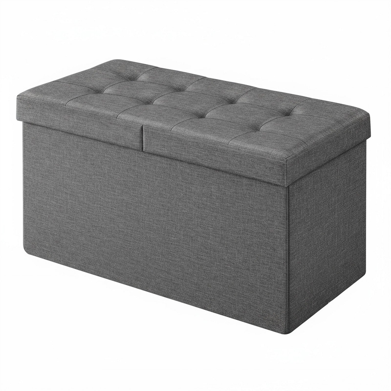 Foldable Storage Ottoman Bench - Fabric - Grey - 300 kg Load Capacity with Flip Lid