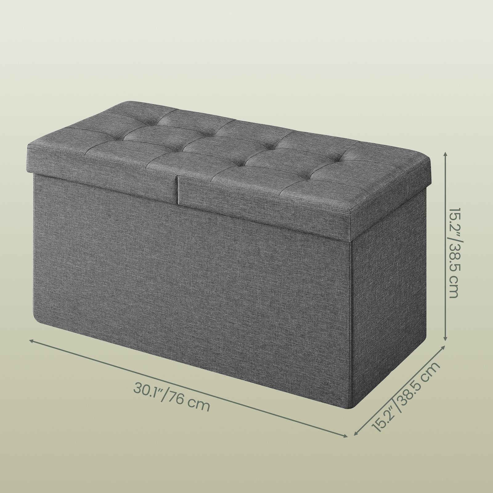 Foldable Storage Ottoman Bench - Fabric - Grey - 300 kg Load Capacity with Flip Lid