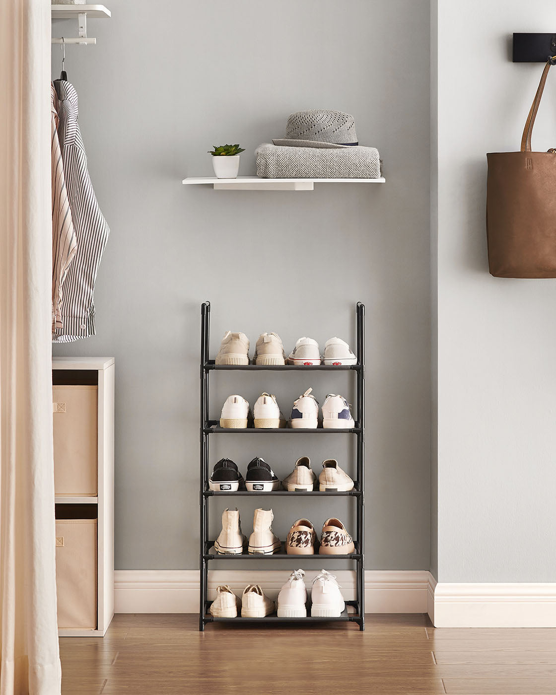 5-Tier Shoe Rack - Metal Frame - Black