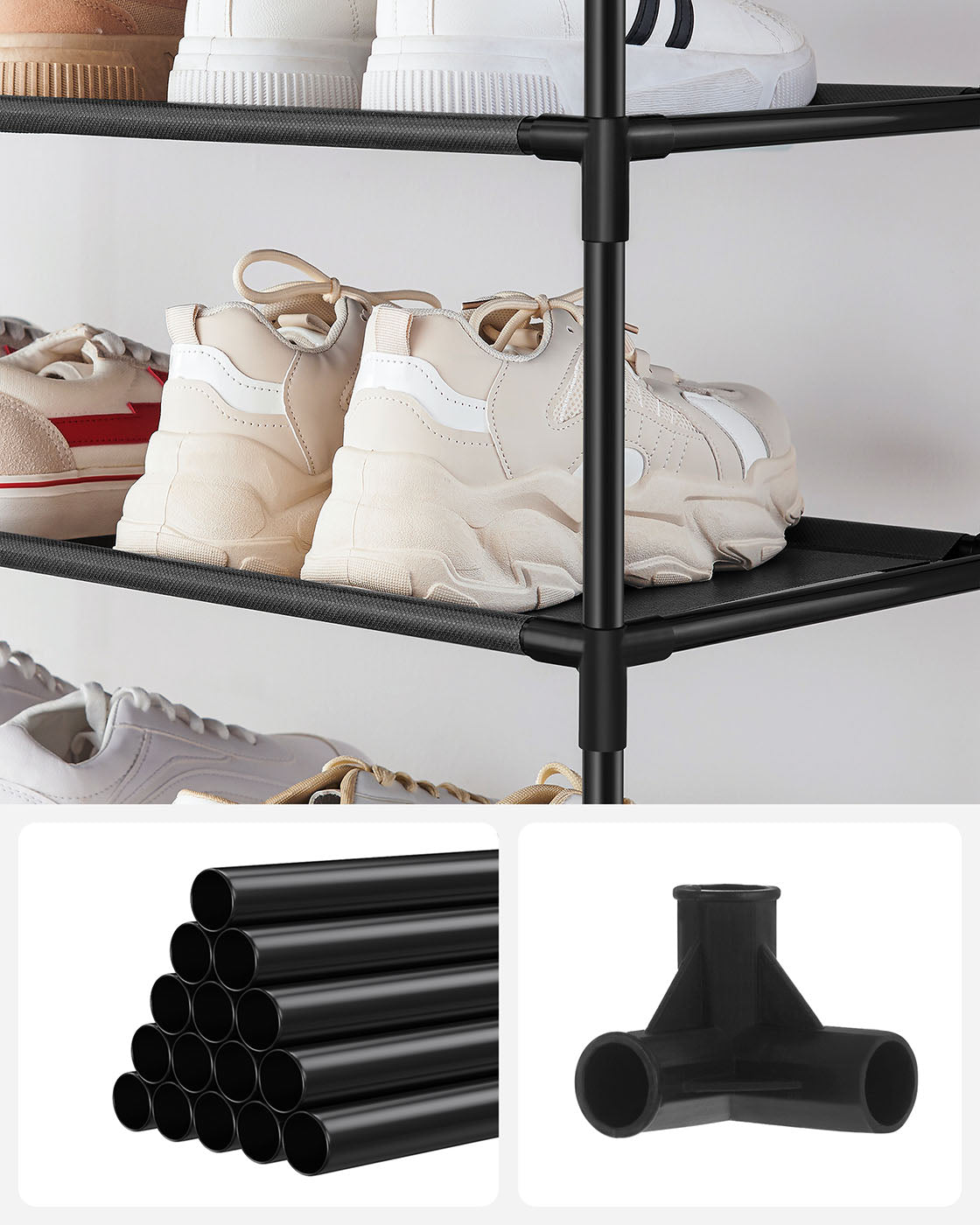 5-Tier Shoe Rack - Metal Frame - Black