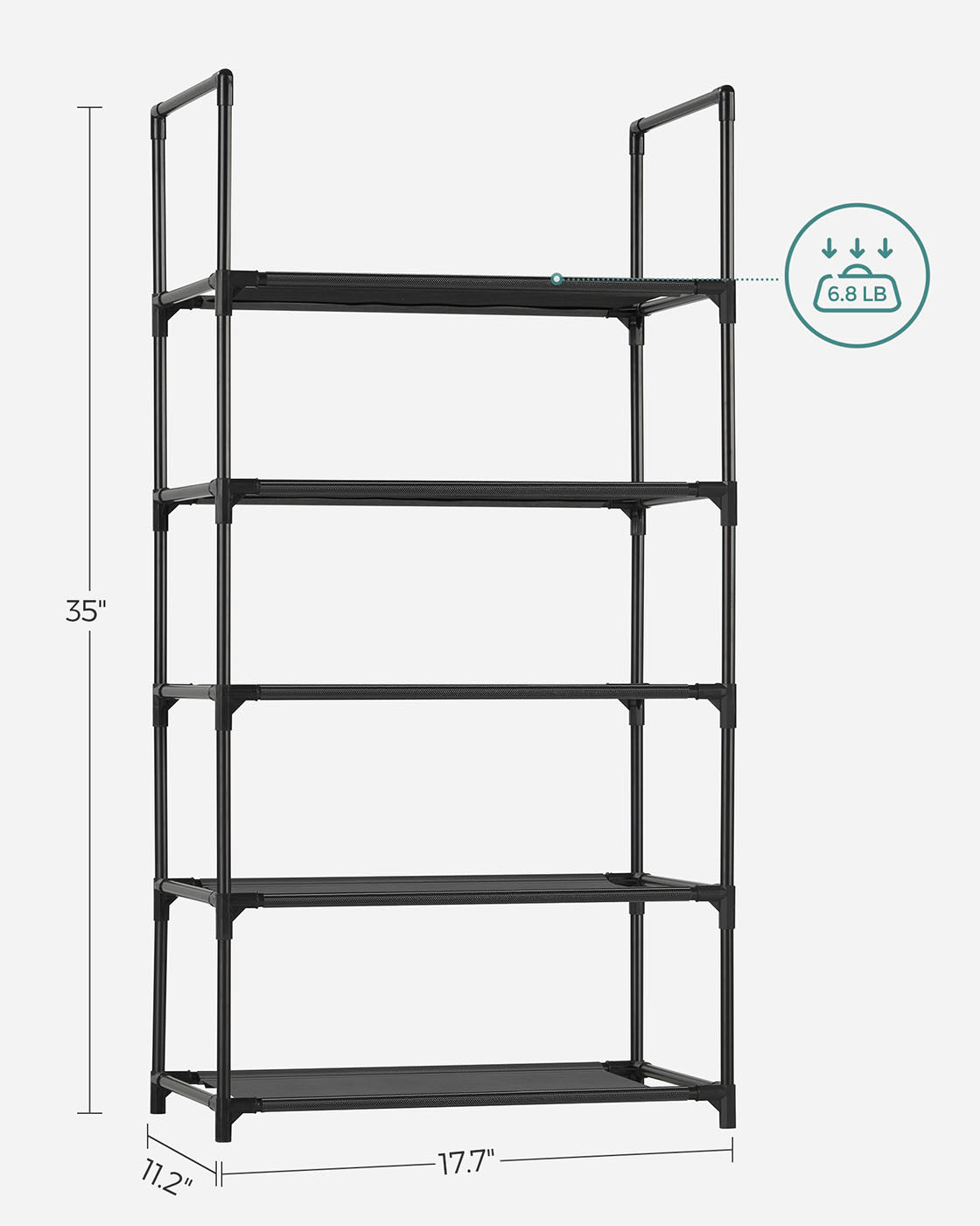 5-Tier Shoe Rack - Metal Frame - Black