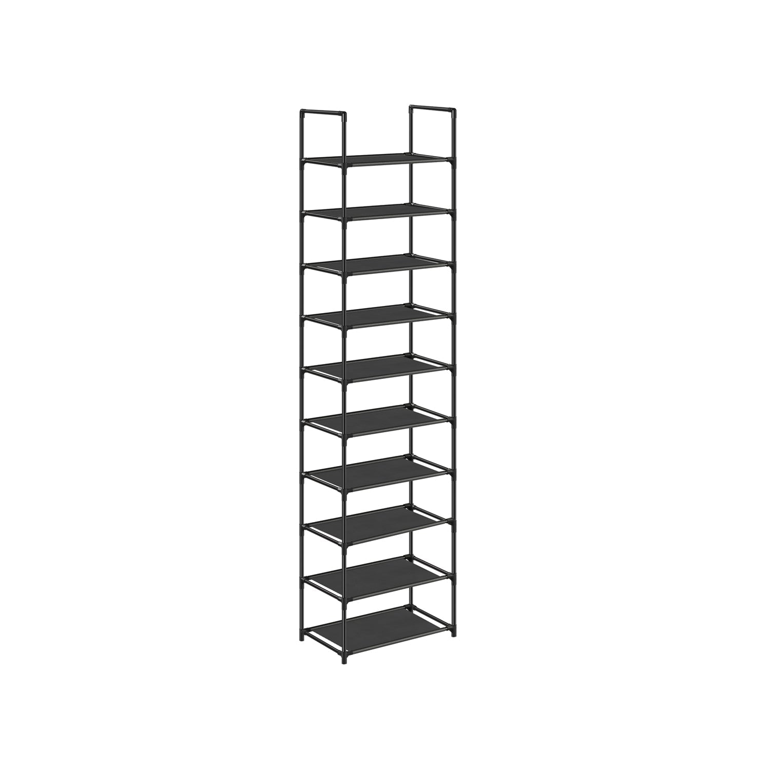 10-Tier Shoe Rack - Metal Frame - Black