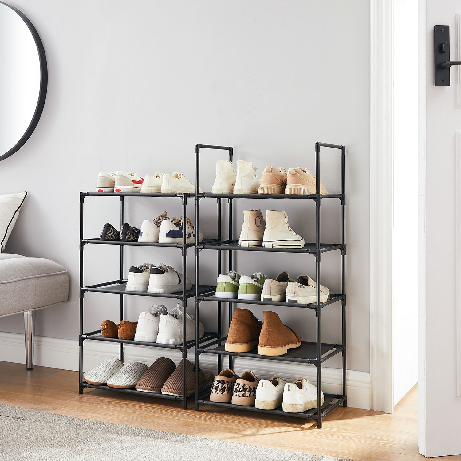 10-Tier Shoe Rack - Metal Frame - Black