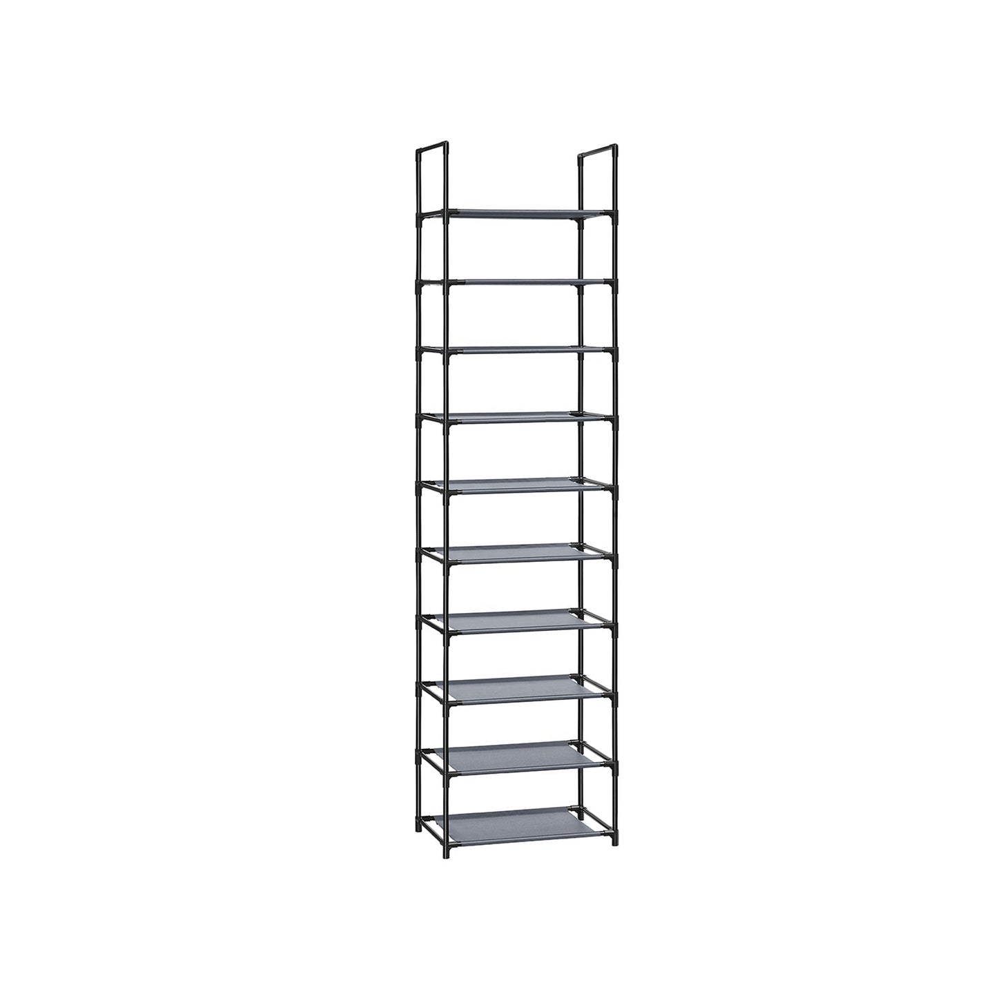 10-Tier Shoe Rack - Metal Frame - Black - Space-Saving Shoe Storage