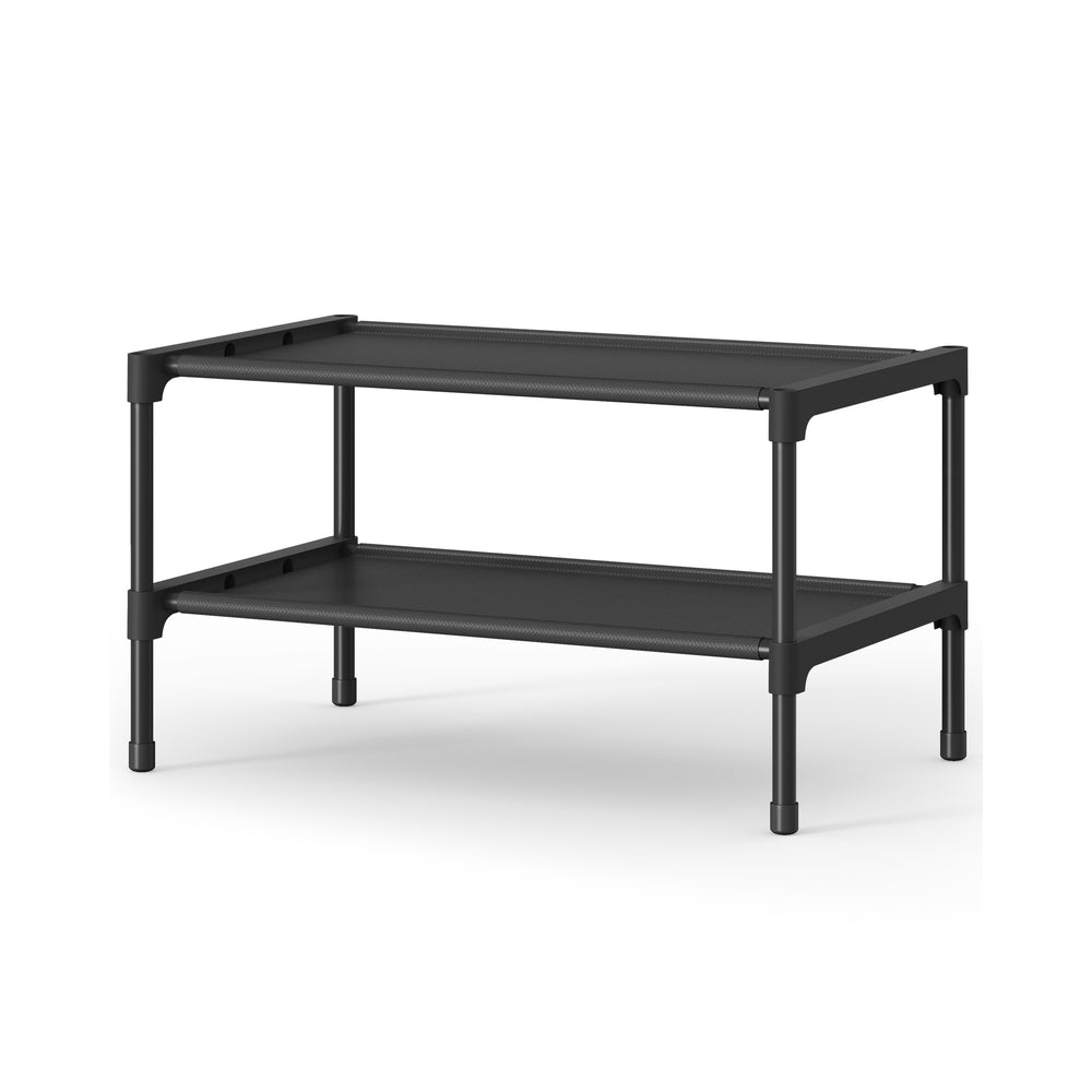 2-Tier Shoe Rack, Hallway Storage - Steel and Fabric - Ink Black