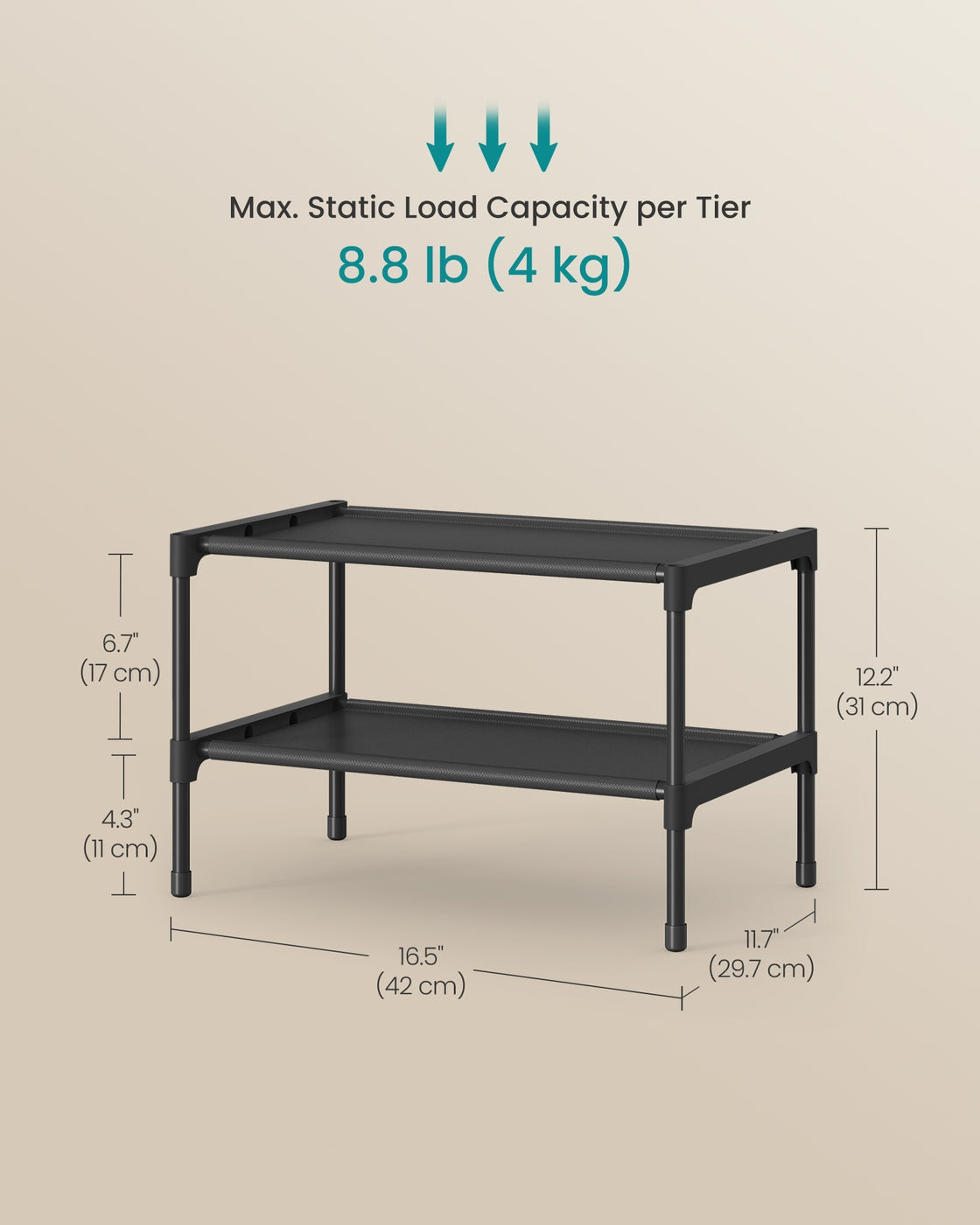2-Tier Shoe Rack, Hallway Storage - Steel and Fabric - Ink Black