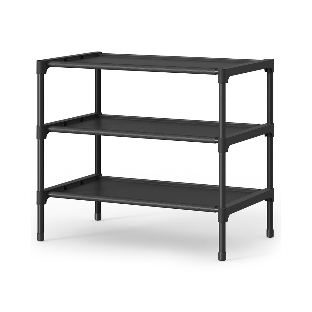 3-Tier Shoe Rack, Hallway Storage - Steel and Fabric - Ink Black