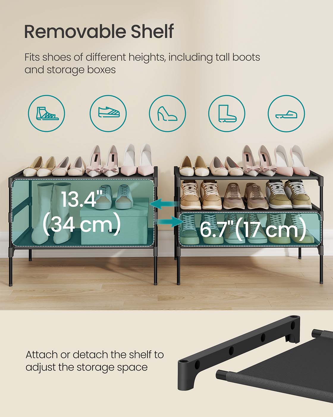 3-Tier Shoe Rack - Metal Frame - Ink Black - Durable and Reliable