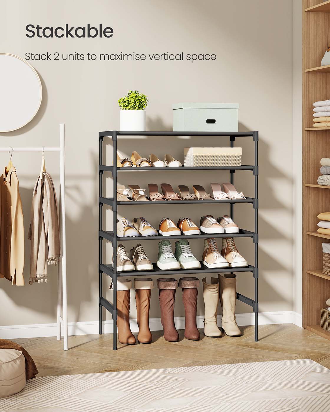 3-Tier Shoe Rack - Metal Frame - Ink Black - Durable and Reliable