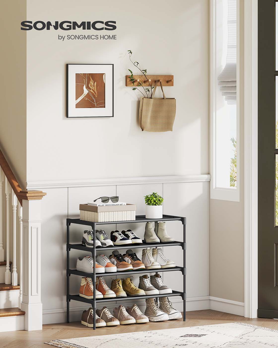 4-Tier Shoe Rack - Non-Woven Fabric - Ink Black