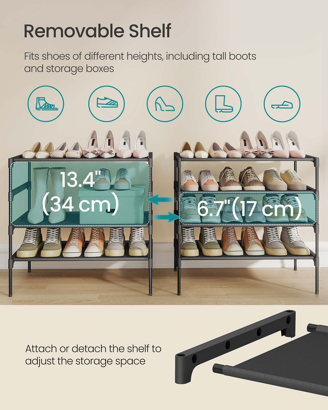 4-Tier Shoe Rack - Non-Woven Fabric - Ink Black