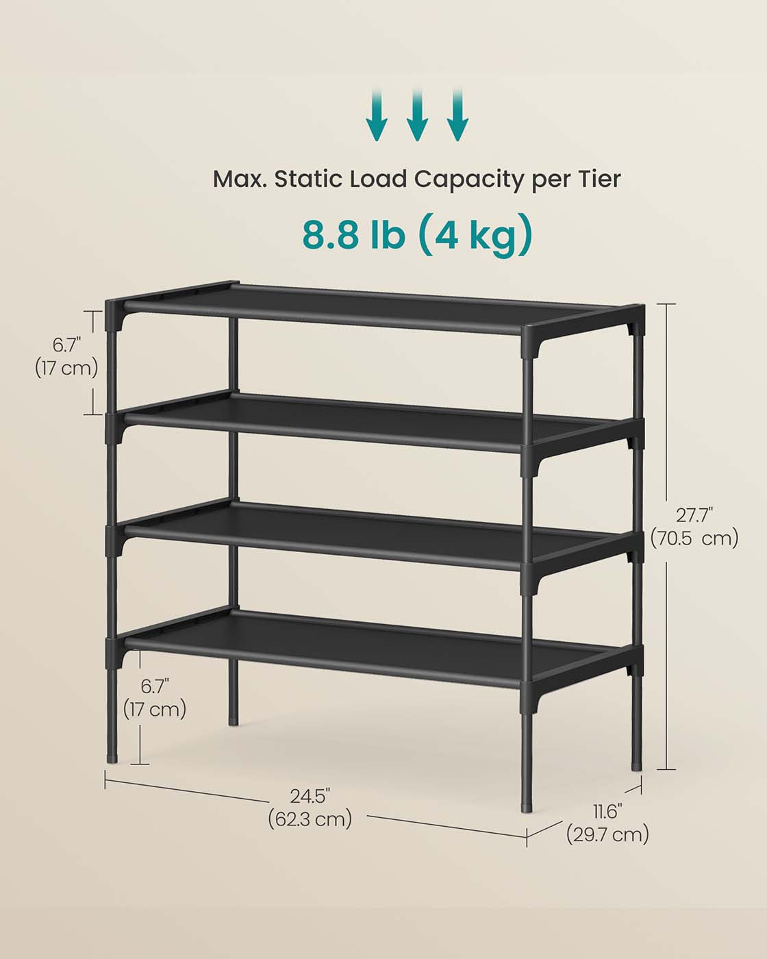 4-Tier Shoe Rack - Non-Woven Fabric - Ink Black