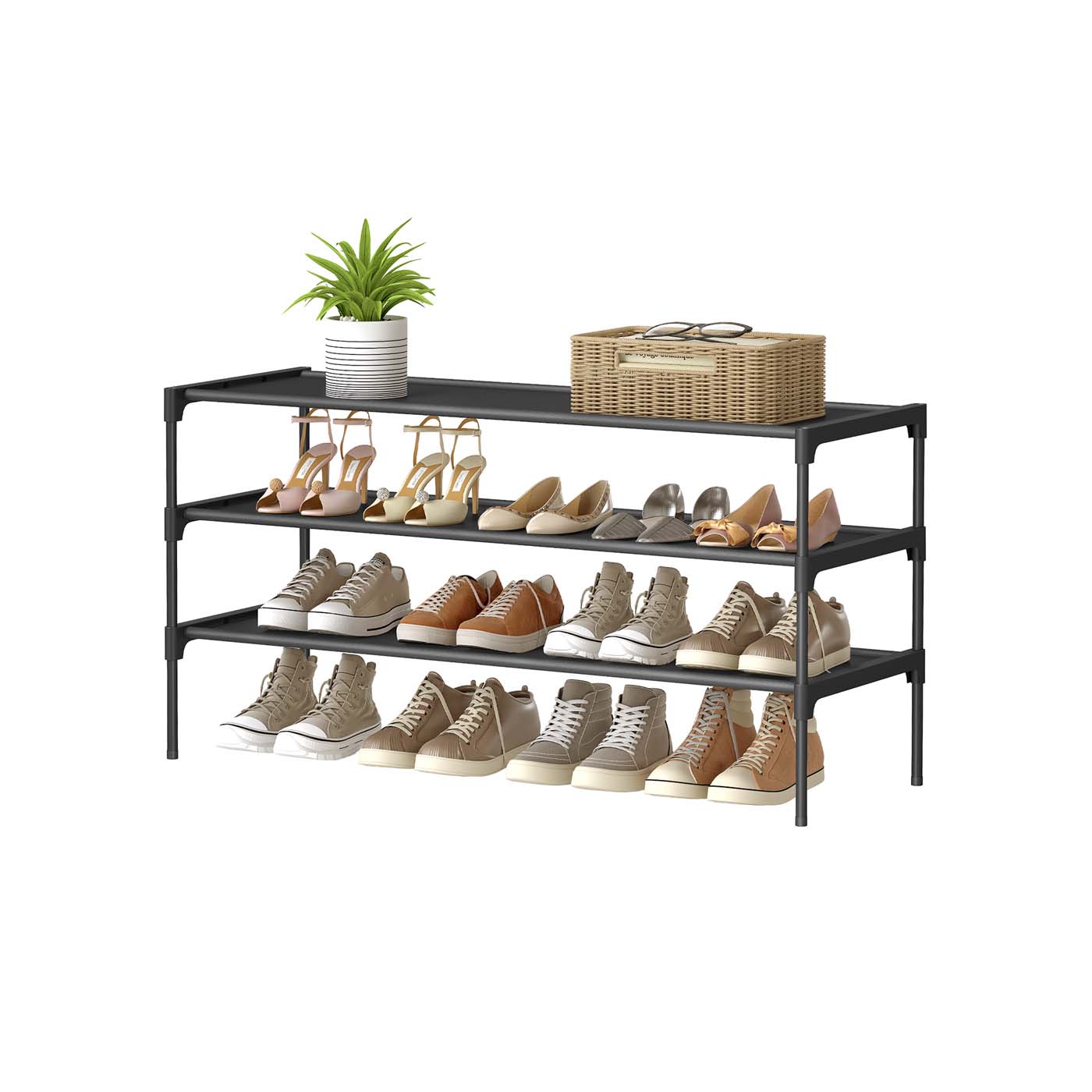 3-Tier Shoe Rack - Metal Frame - Ink Black
