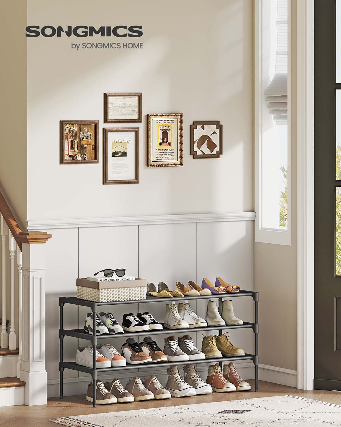 3-Tier Shoe Rack - Metal Frame - Ink Black