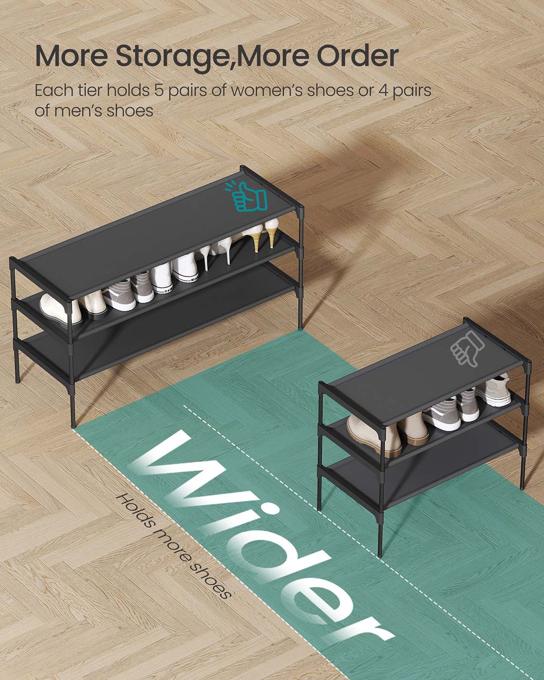 3-Tier Shoe Rack - Metal Frame - Ink Black