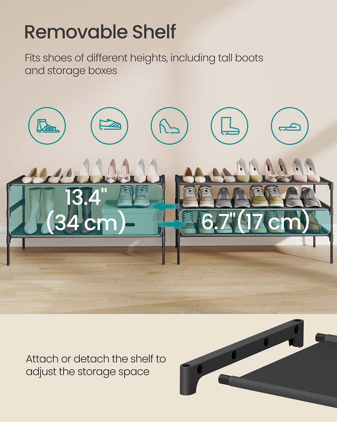 3-Tier Shoe Rack - Metal Frame - Ink Black