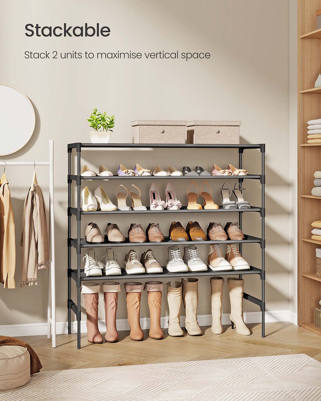 3-Tier Shoe Rack - Metal Frame - Ink Black