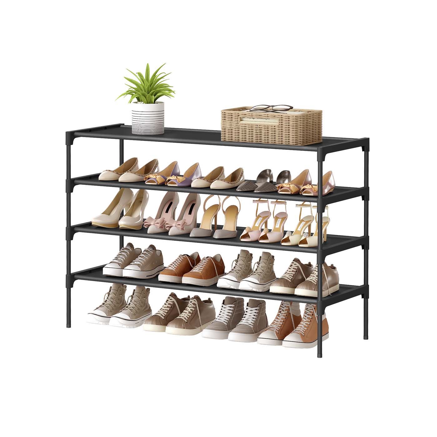 4-Tier Shoe Rack - Non-Woven Fabric - Ink Black