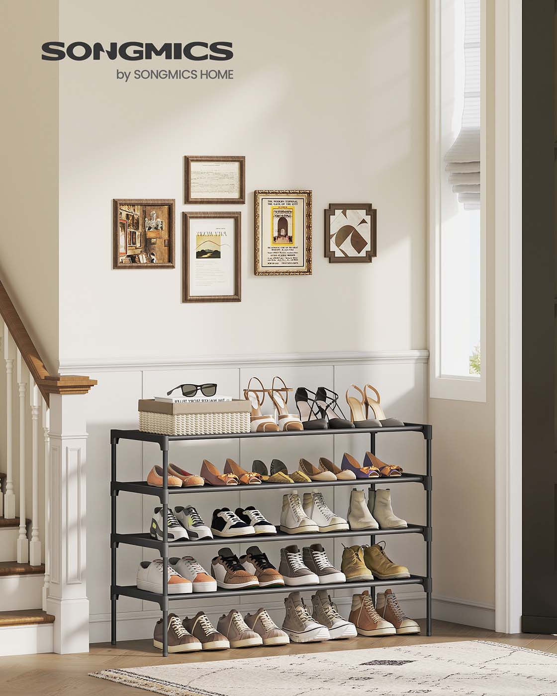 4-Tier Shoe Rack - Non-Woven Fabric - Ink Black