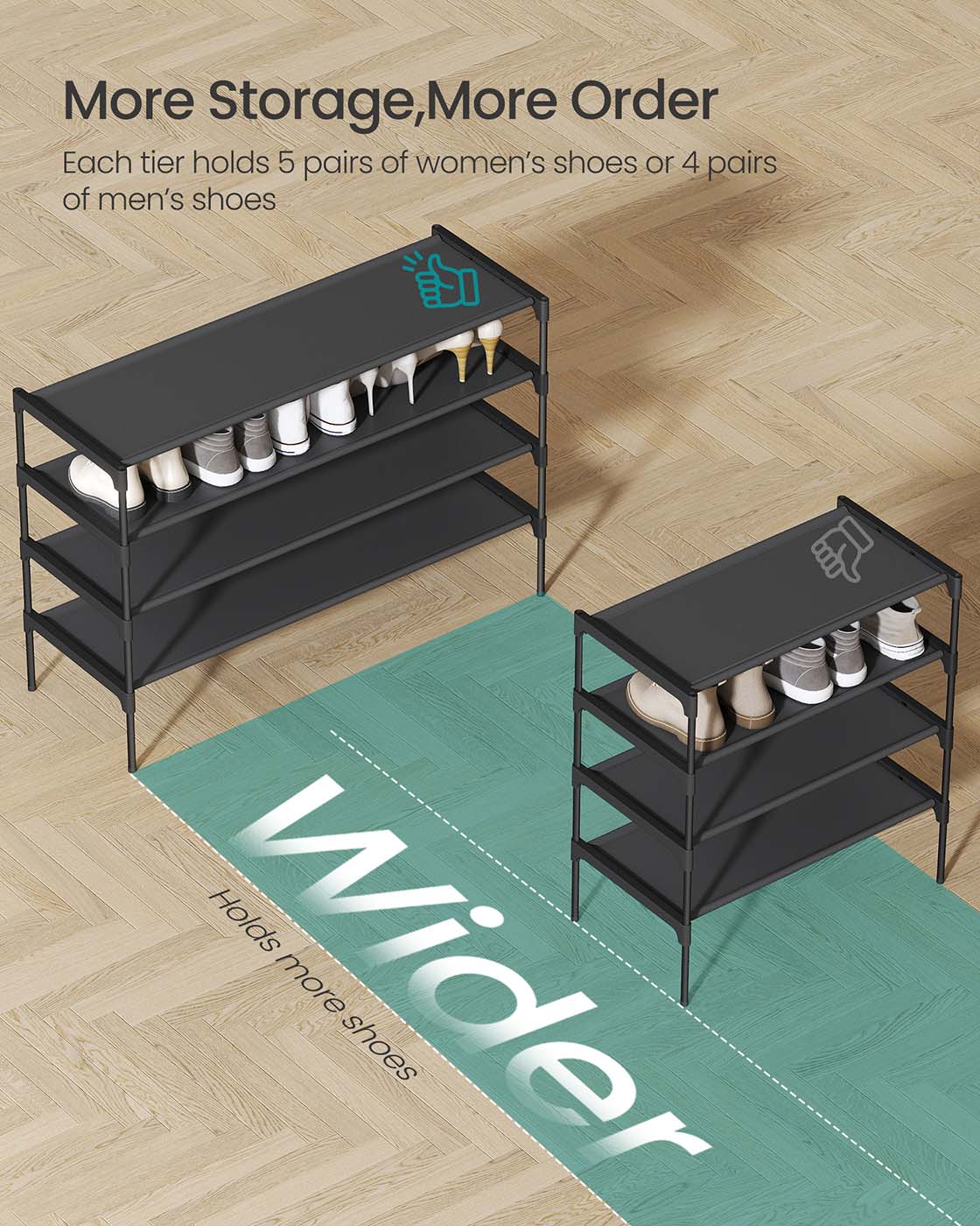 4-Tier Shoe Rack - Non-Woven Fabric - Ink Black