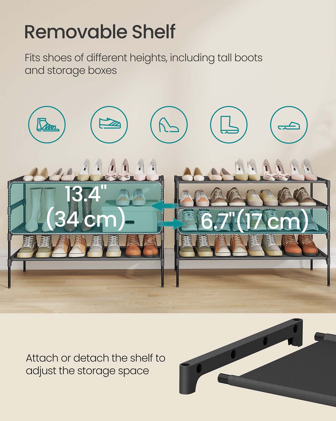 4-Tier Shoe Rack - Non-Woven Fabric - Ink Black