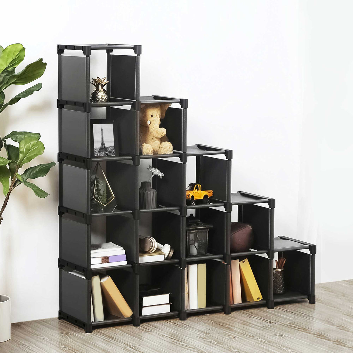 16-Cube Shoe Rack - Engineered Wood - Black