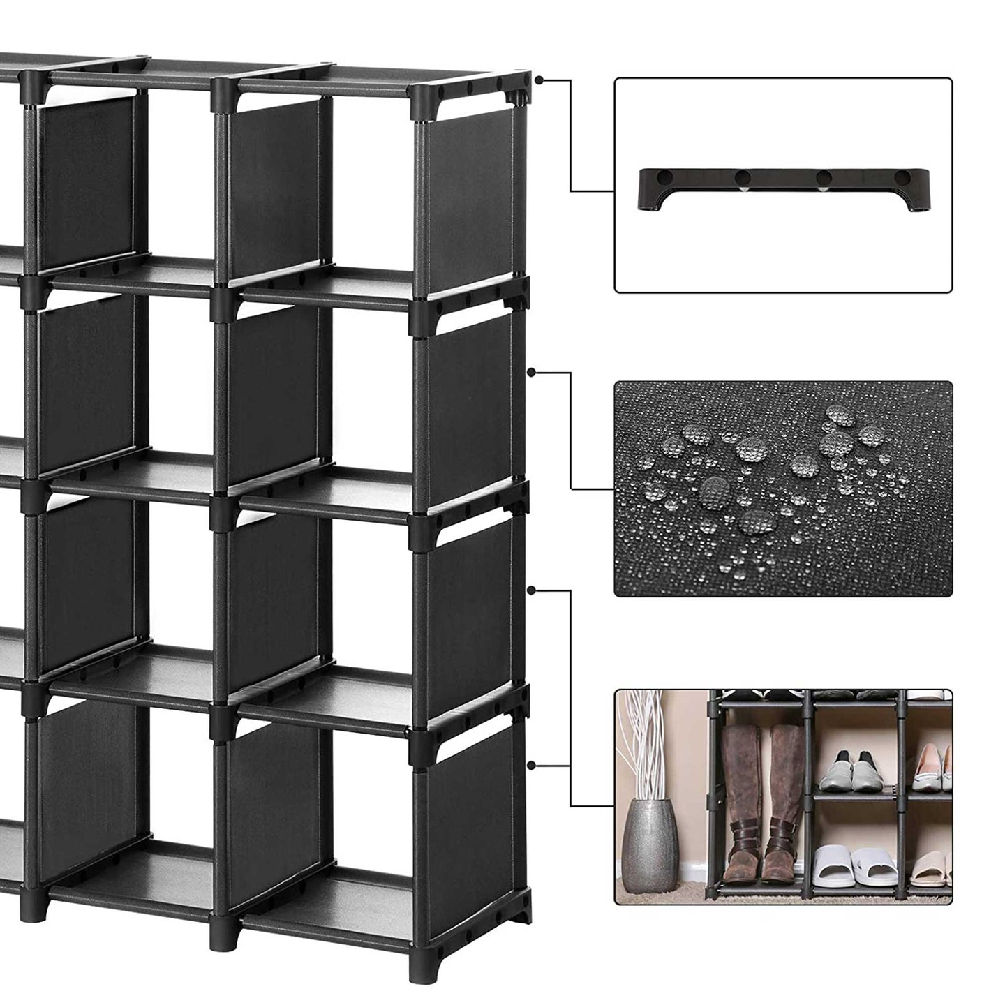 16-Cube Shoe Rack - Engineered Wood - Black