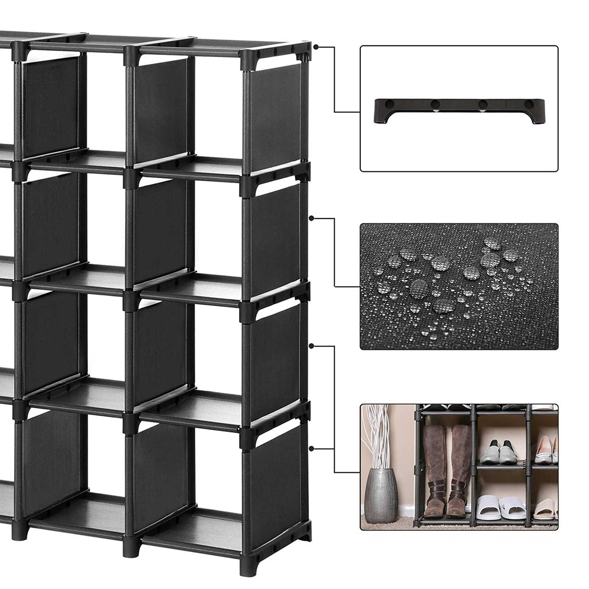 16-Cube Shoe Rack - Engineered Wood - Black