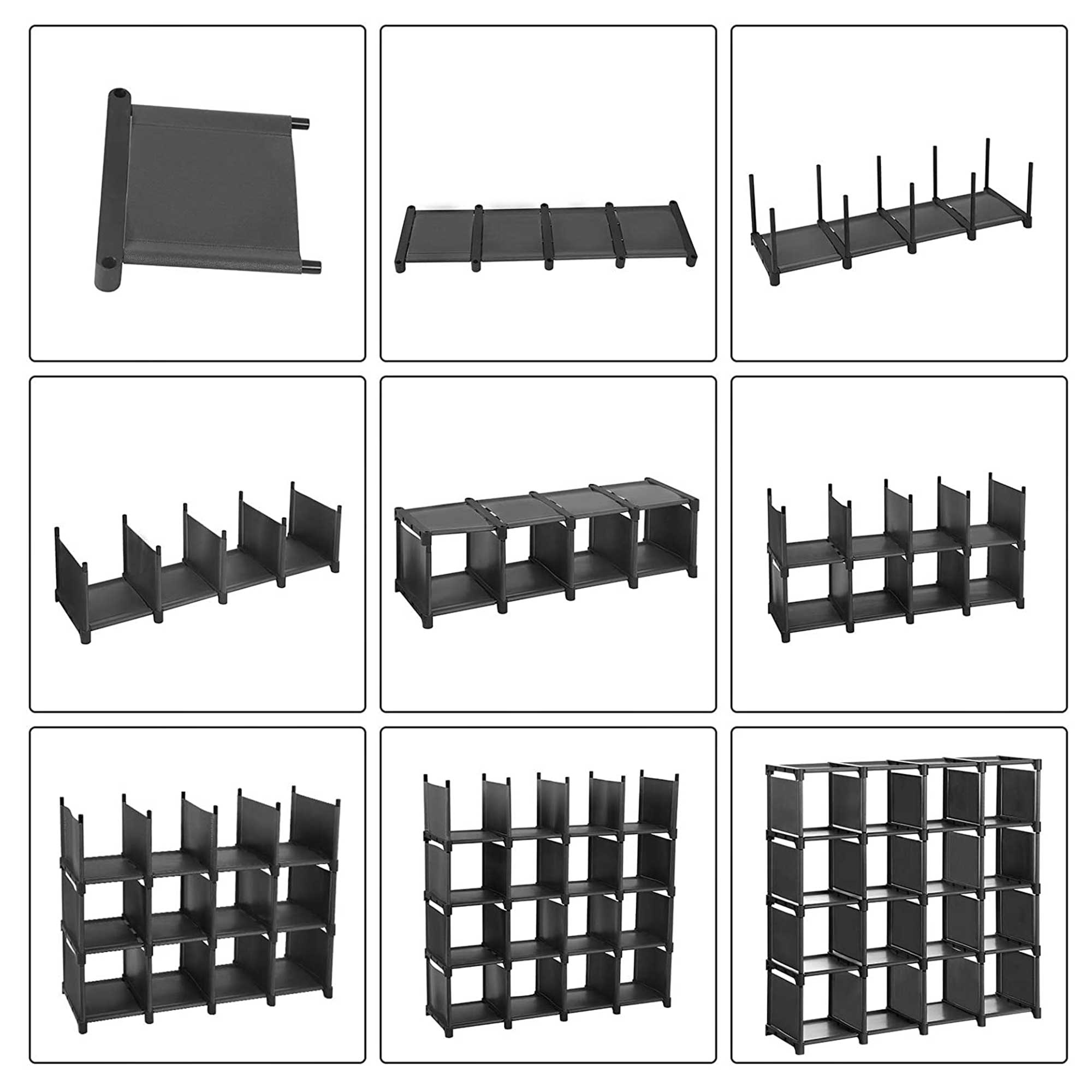 16-Cube Shoe Rack - Engineered Wood - Black