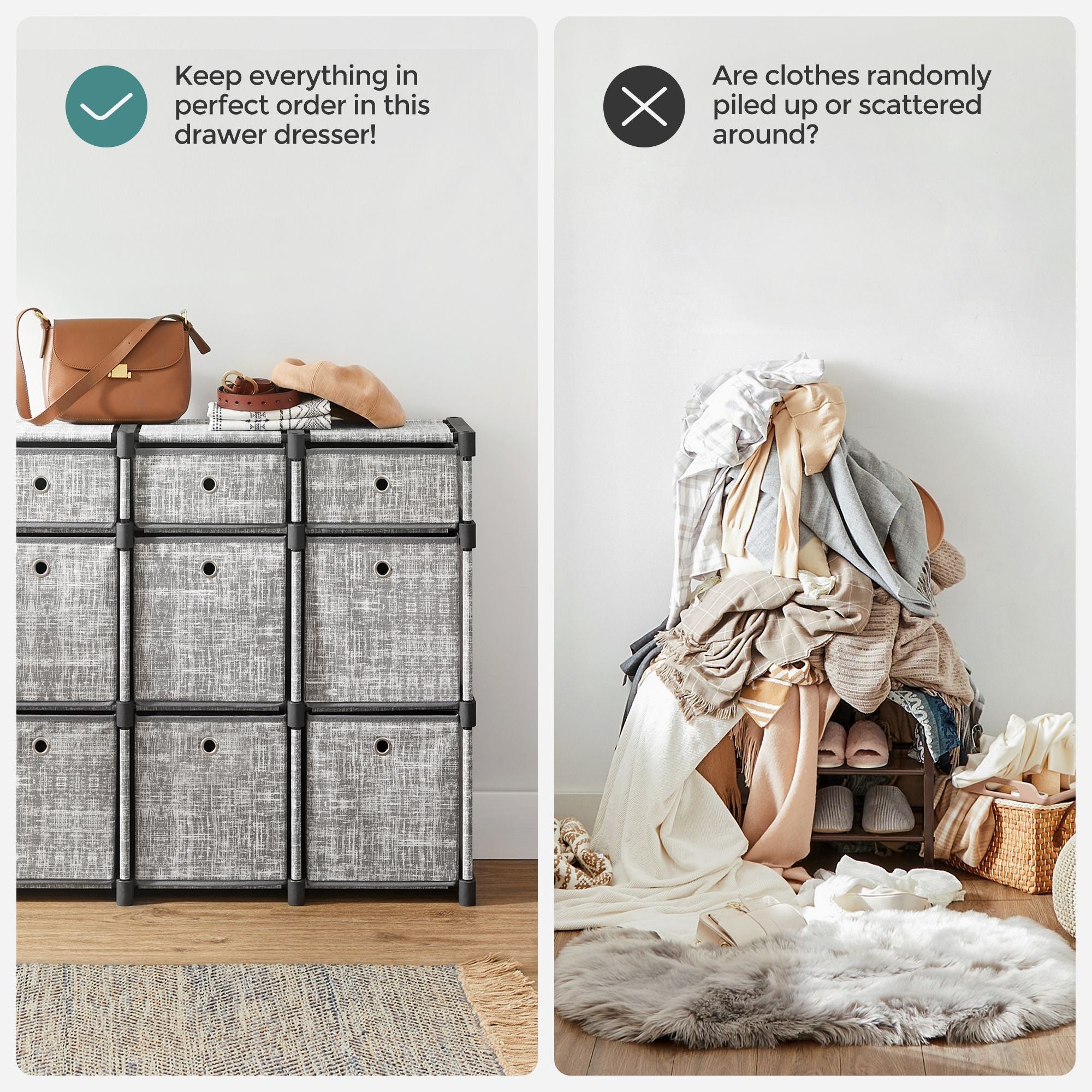 9-Cube Storage Unit - Wood - Heather Grey - Versatile Closet and Bookcase Organizer