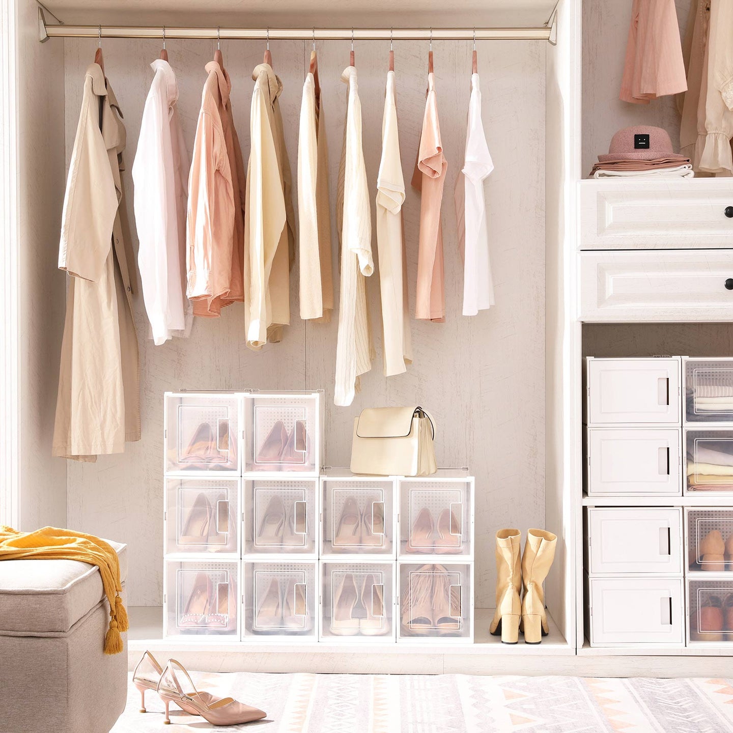 Shoe Storage Organisers - Plastic - Transparent - Stackable and Foldable