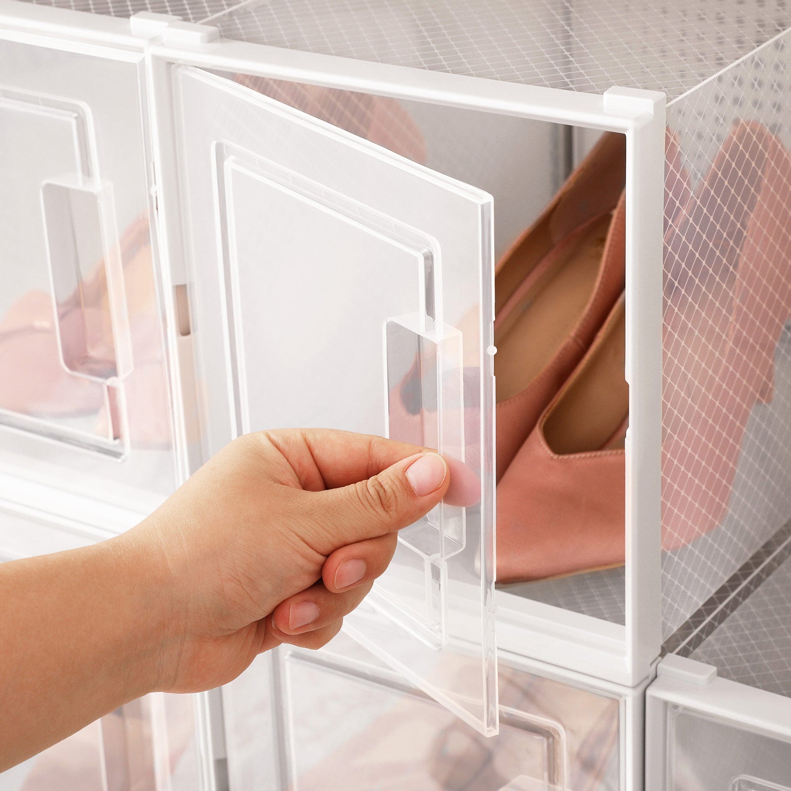 Shoe Storage Organisers - Plastic - Transparent - Stackable and Foldable